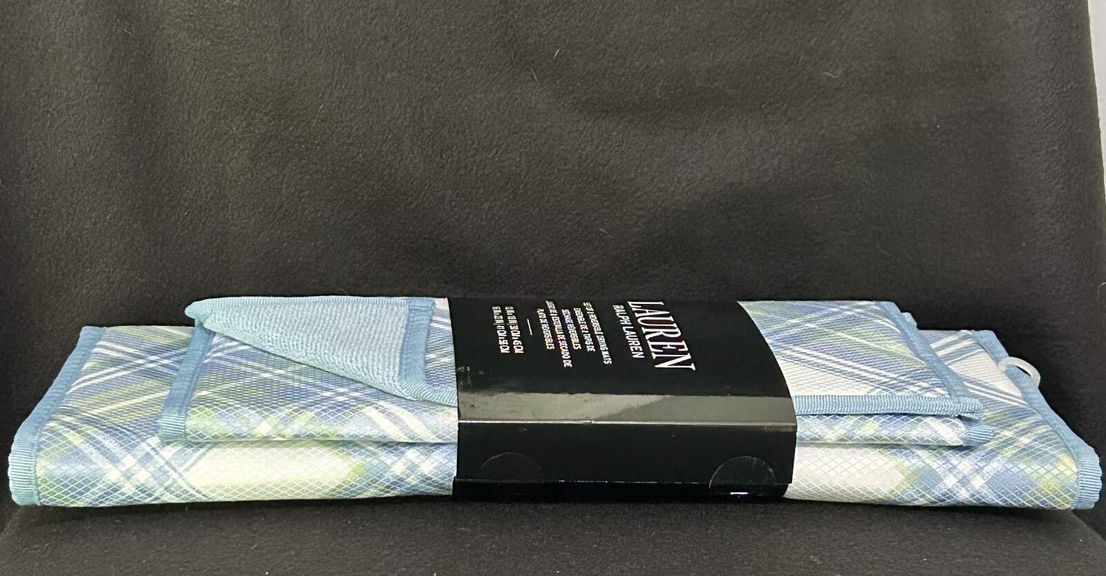 RALPH LAUREN KITCHEN DRYING MATS Plaid (2) 12" X 18" And 16" X 22" Blue/Green