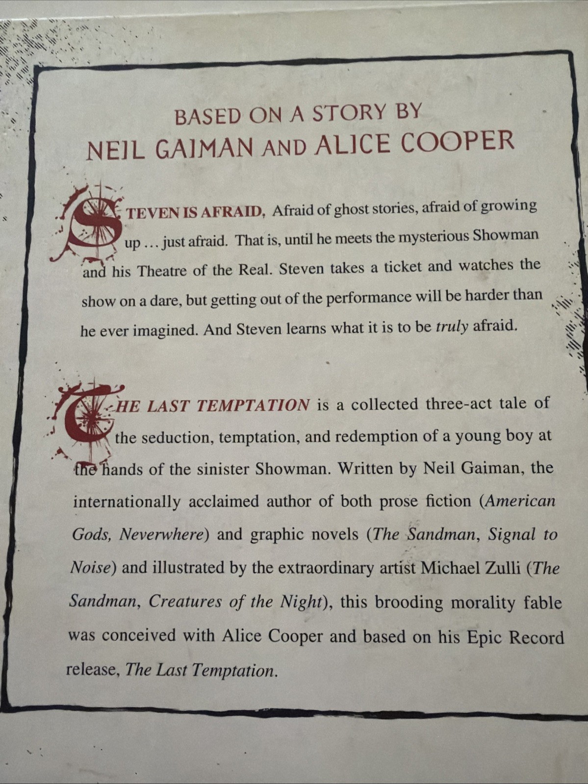 The Last Temptation Neil Gaiman Michael Zulli Hardcover Book Alice Cooper Book