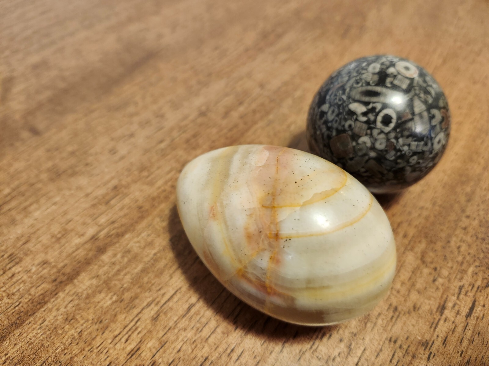 Bundle of Agatized Coral Jasper Stone Sphere and Onyx Marbled Egg