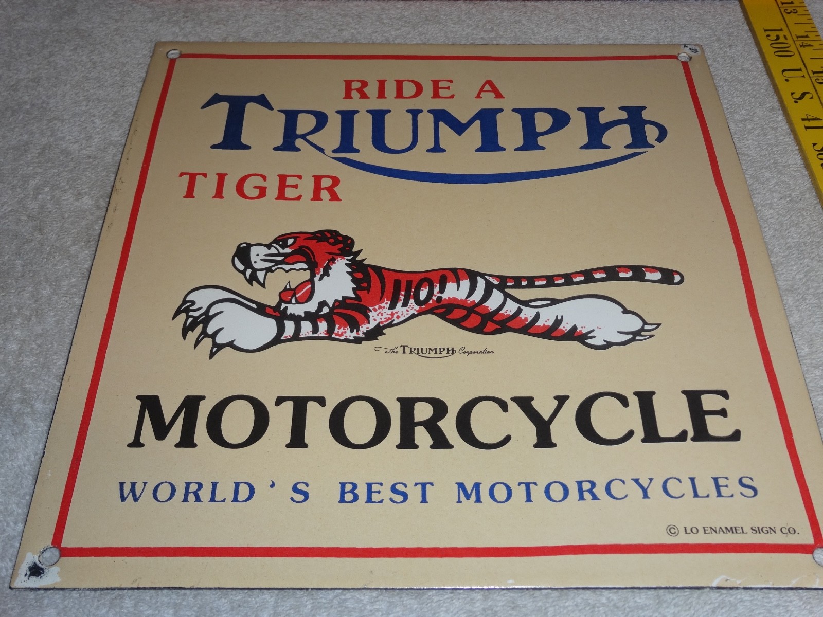VINTAGE TRIUMPH T110 MOTORCYCLE DEALER TIGER 10" PORCELAIN METAL GASOLINE ⛽ SIGN