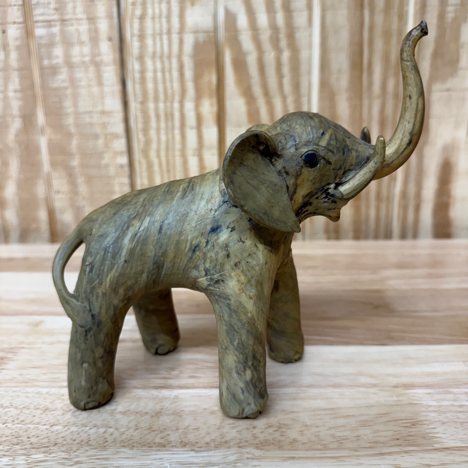 1960s VTG Handmade Crushed Oyster Shell Elephant Folk Art With Trunk Up 7" Tall