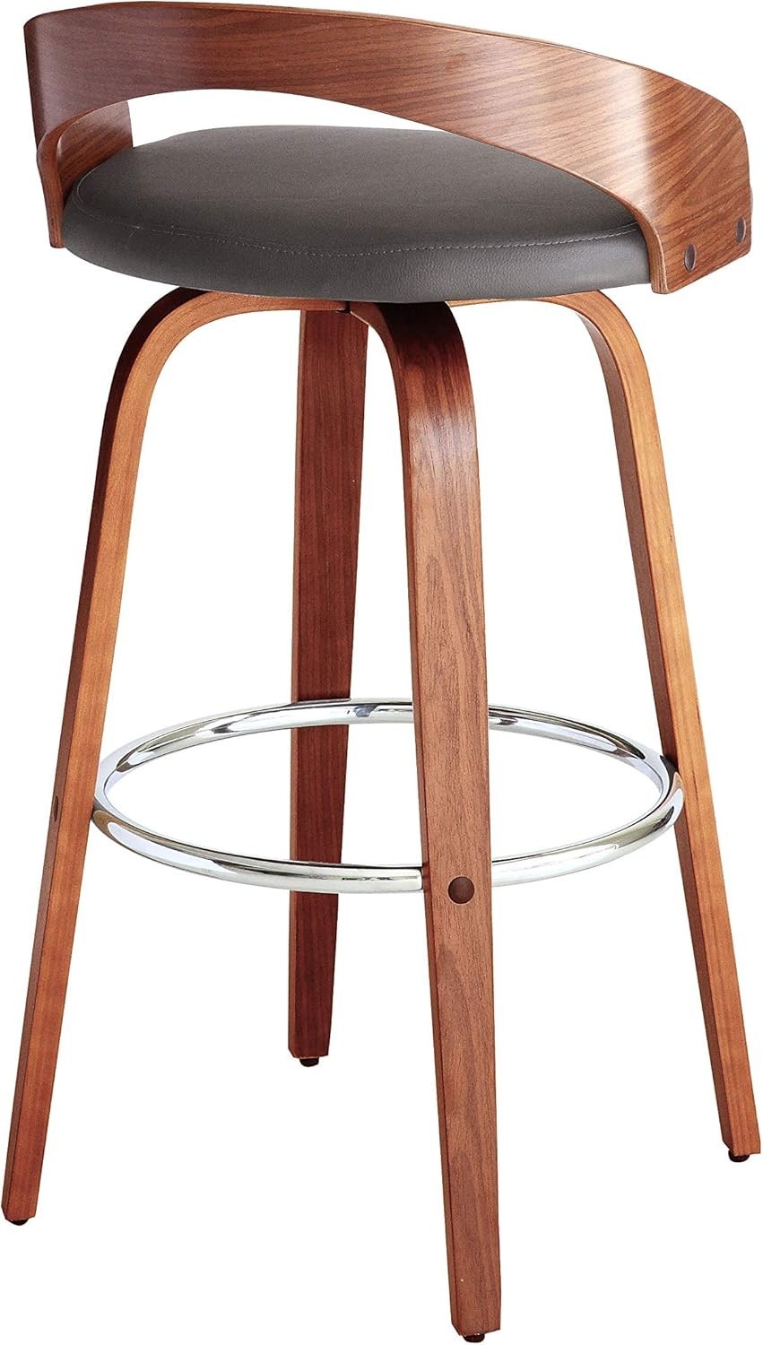 Armen Living Sonia 30" Bar Stool Swivel Gray Faux Leather and Walnut