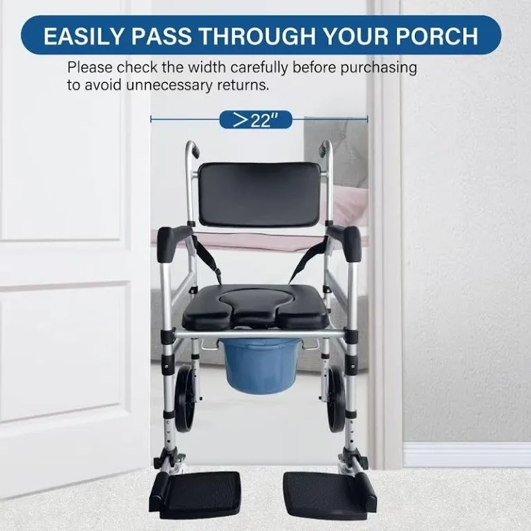 Eosprim Rolling Shower Chair with Arms 3-in-1 Bedside Commode with Wheels 350lb