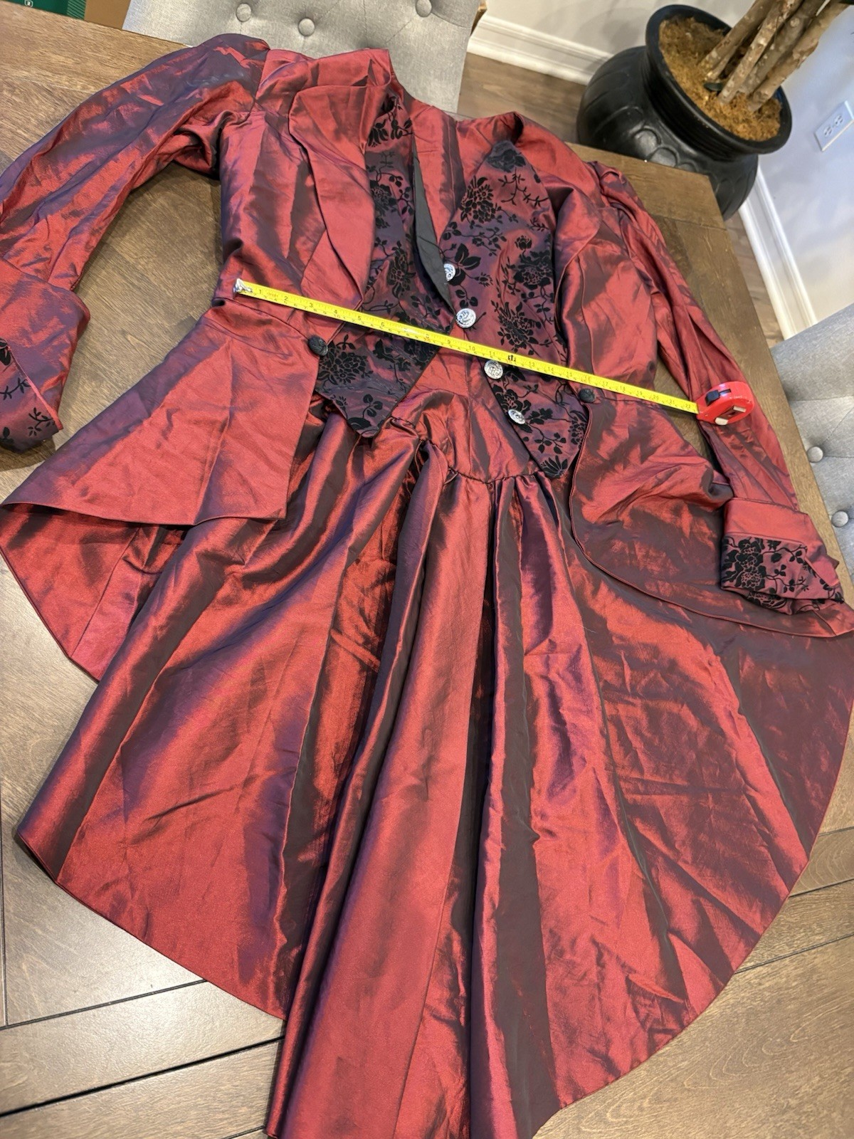 Victorian Reenactment Women’s Burgundy Floral Dress, Jacket & Bodice Set