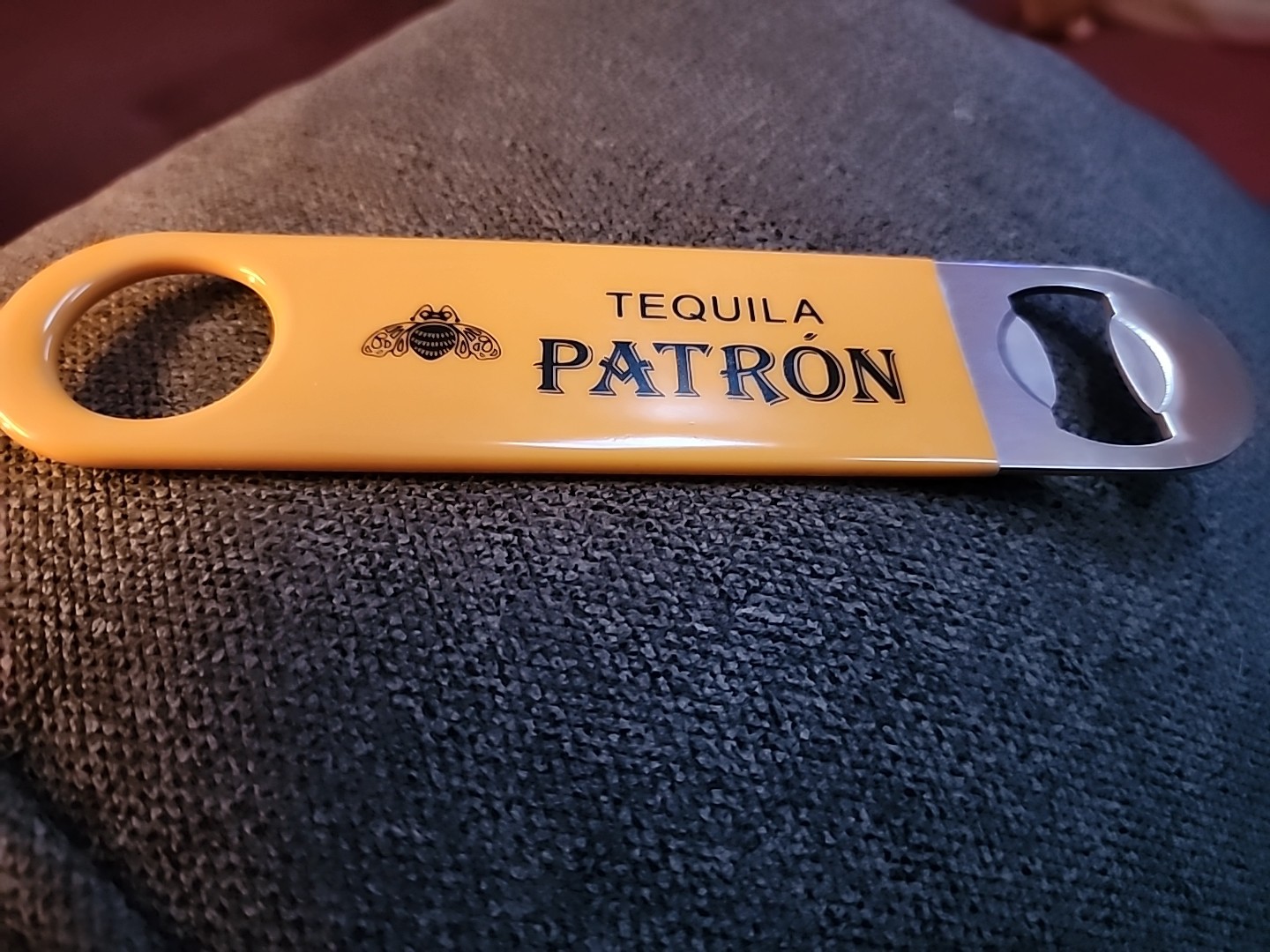 Patron Tequila Bottle Opener Yellow Rubber Vinyl Grip 7” Bartender Speed Tool