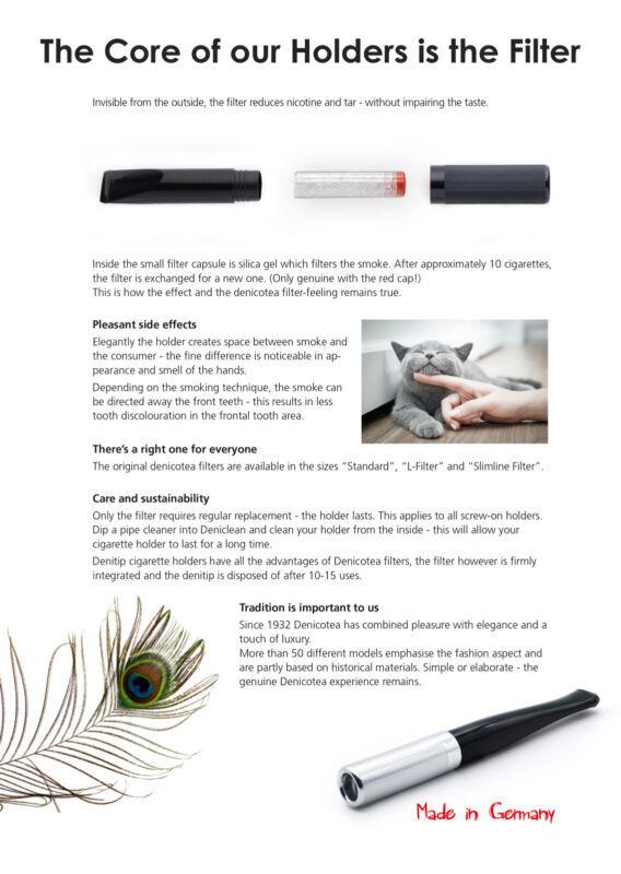 Denicotea Lady Ejector - Black 116mm Cigarette Holder with 10 Free Filters 20202