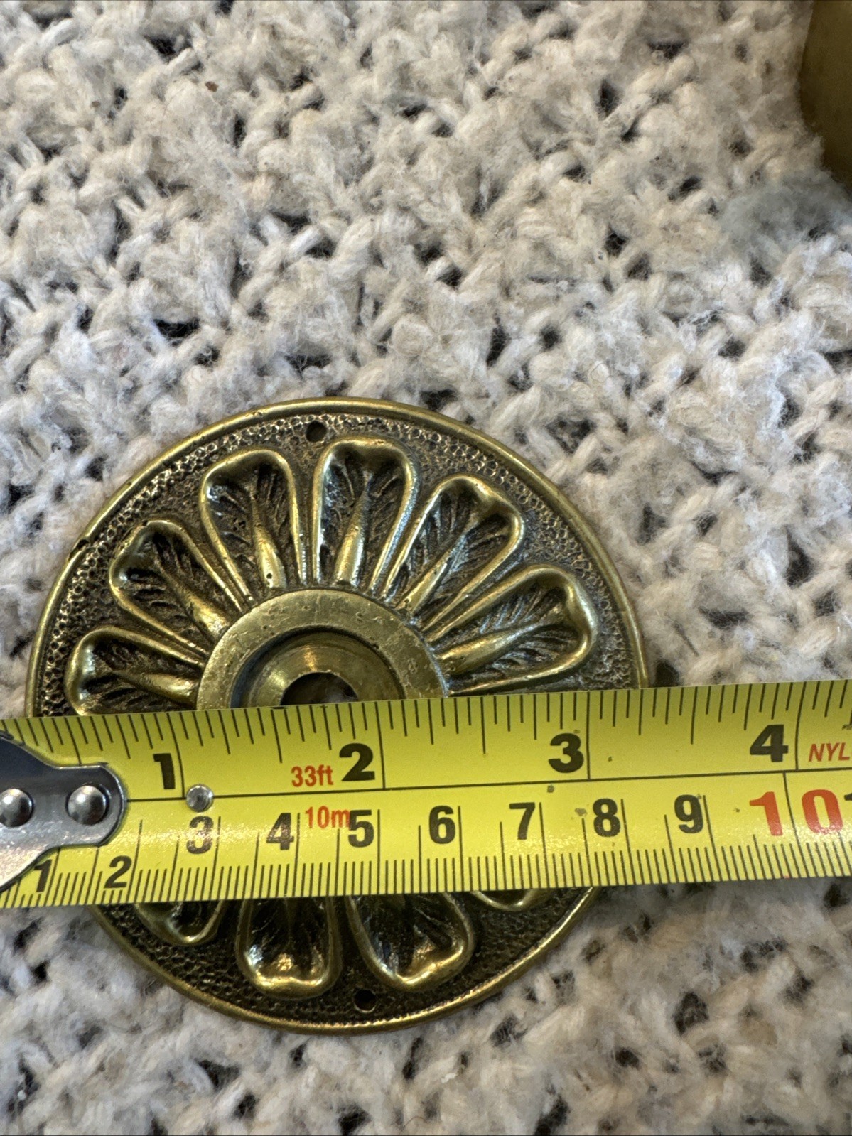 Vintage Ornate Solid Brass Door Knob, Portugal, Mid-Century, Floral Rosette