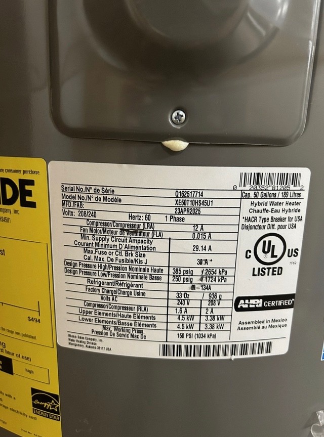 Rheem Hybrid ProTerra Smart Tank 50 Gal. Water Heater XE50T10H45U1