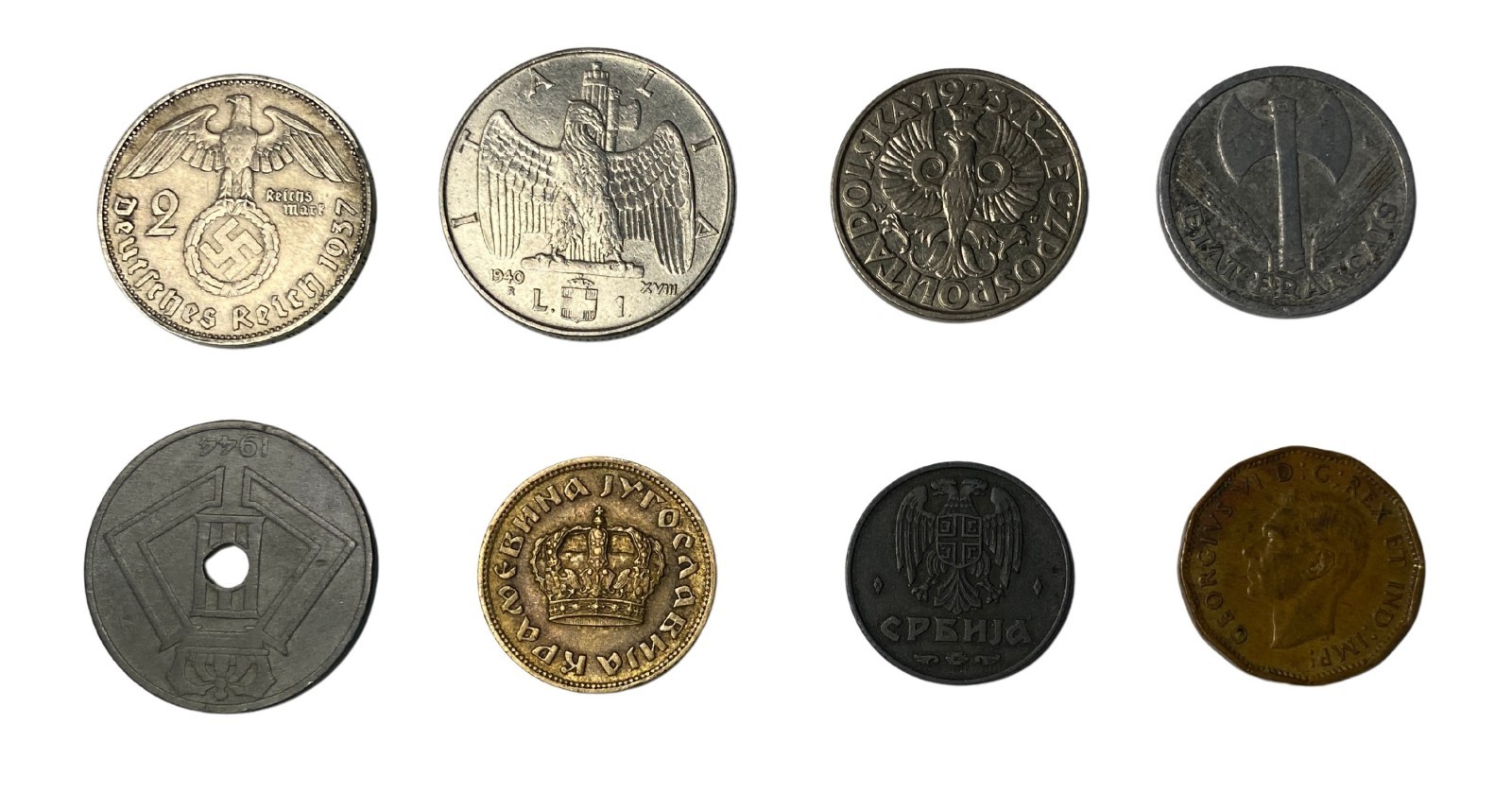 WWII Triumph & Tragedy – 8 Coin Set | Silver 2 Mark & WWII World Coins w/ COA