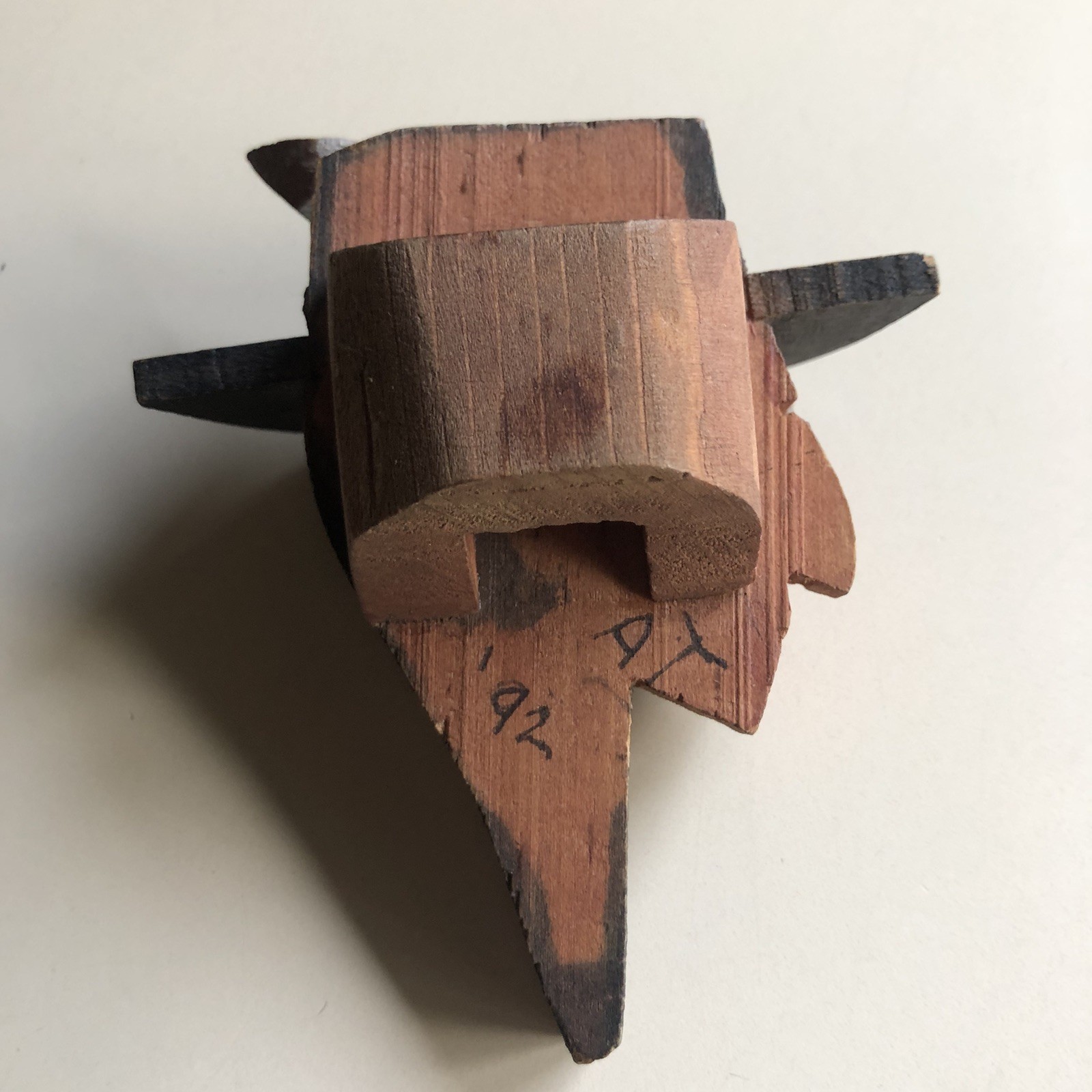 Hand Carved Painted Signed Wood Neckerchief Slide Native American Man AT