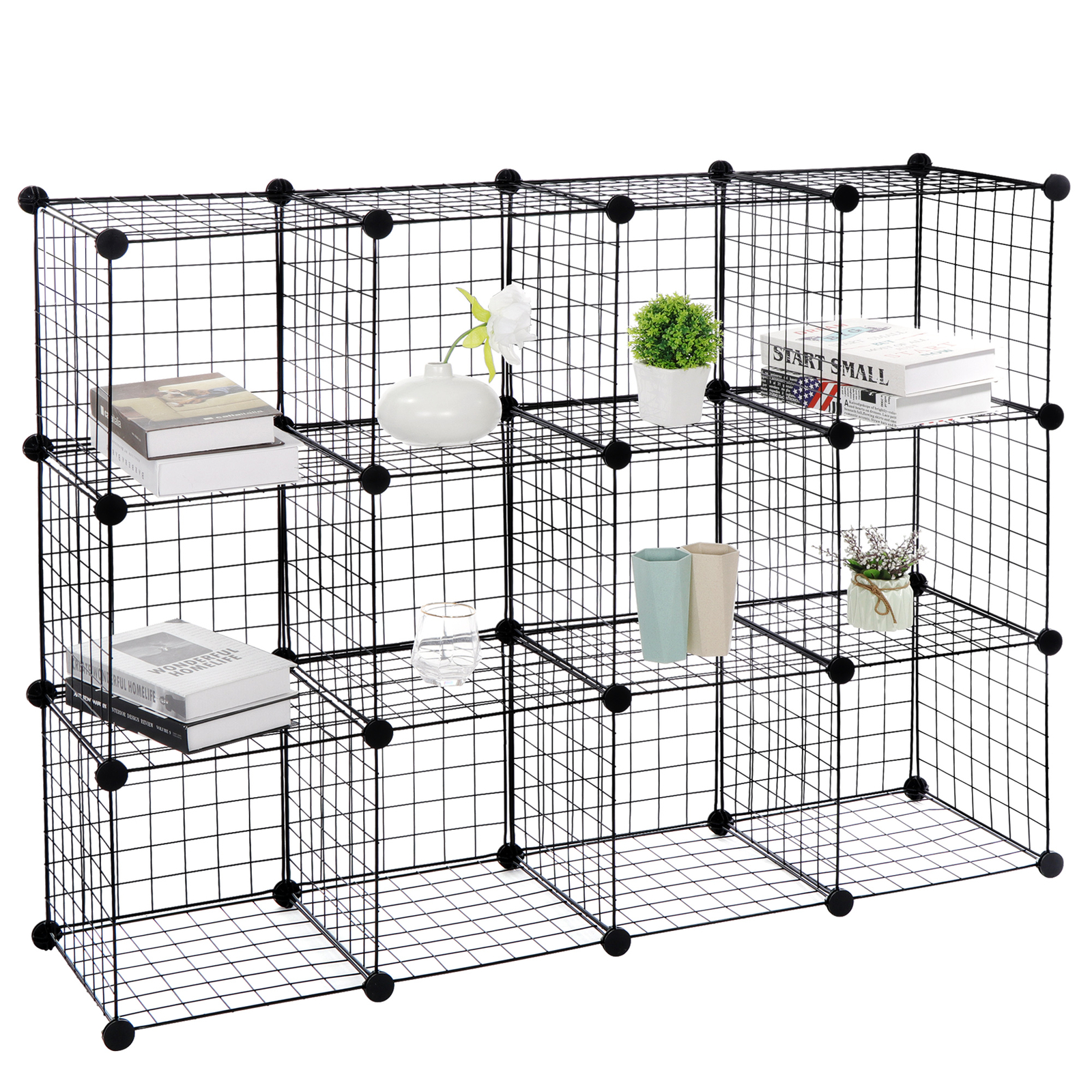 Wire Cube Storage Organizer Shelving 12-Cube Wire Shelves Rack Modular Bookshelf
