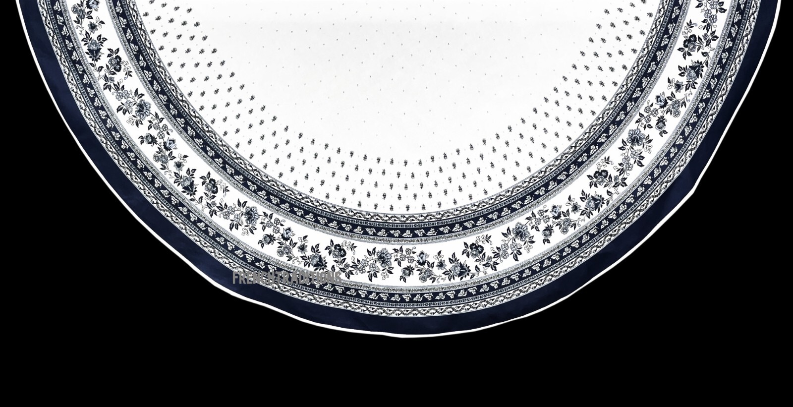 French Provencal Coated Tablecloth Flowers Blue & White 71" Made in France