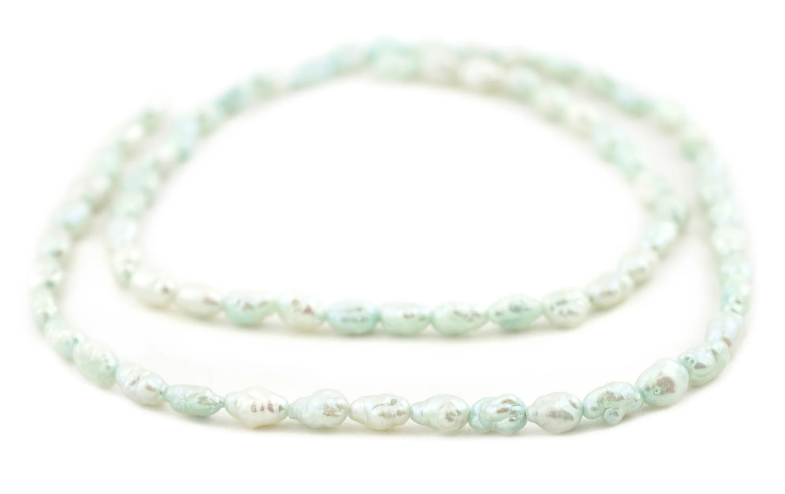 Pistachio Green Vintage Japanese Rice Pearl Beads 4mm Oval 16 Inch Strand