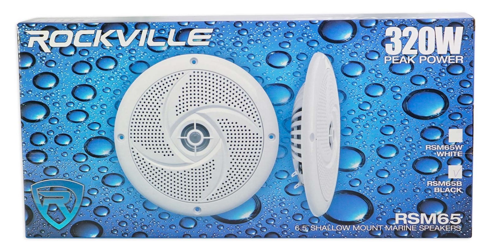 Pair Rockville RSM65B 6.5" 320 Watt Waterproof Shallow Slim Marine Boat Speakers