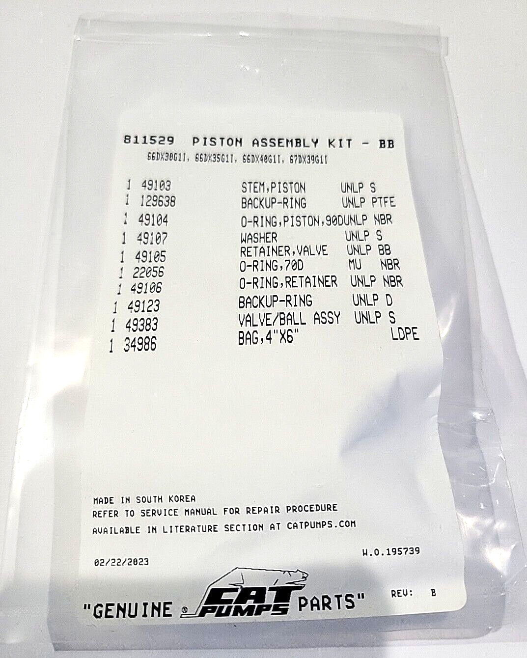 #811529  Cat Pumps Unloader Repair Piston Assembly Cat 66DX, 67DX Pumps OEM