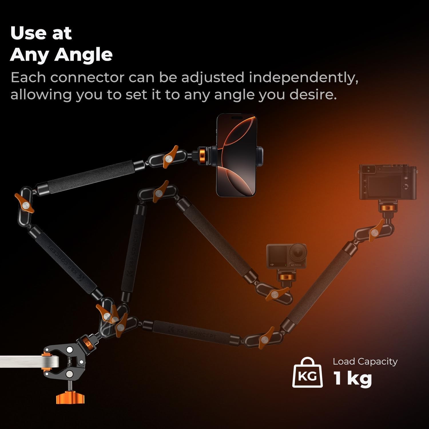 K&F CONCEPT 22" Magic Arm Clamp Long Articulating Friction Boom Arm for Phone