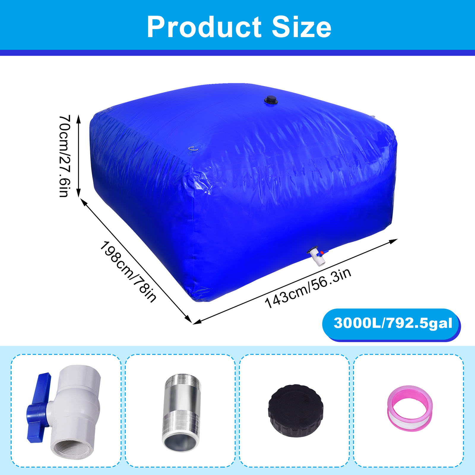 Portable Water Storage Bladder 792- 1060 Gal 1000D PVC Collapsible Water Tank US