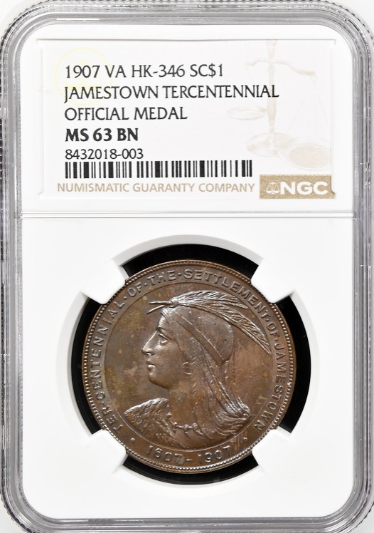 1907 Jamestown Expo Official Medal - HK-346 - MS63 NGC - Virginia Token 300th