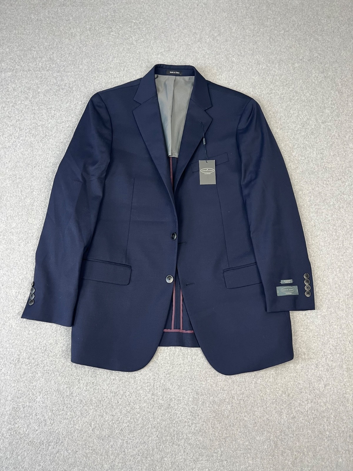 Pronto Uomo Platinum Blazer Mens 42L Navy Wool Blend 2 Button Modern Fit Stretch
