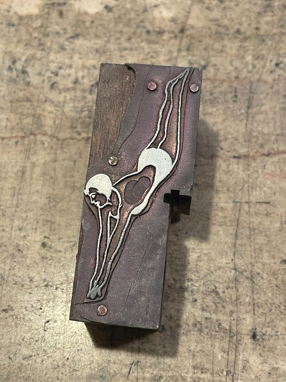 Printing Letterpress Printers Block Woman Diver Swimming (1237)