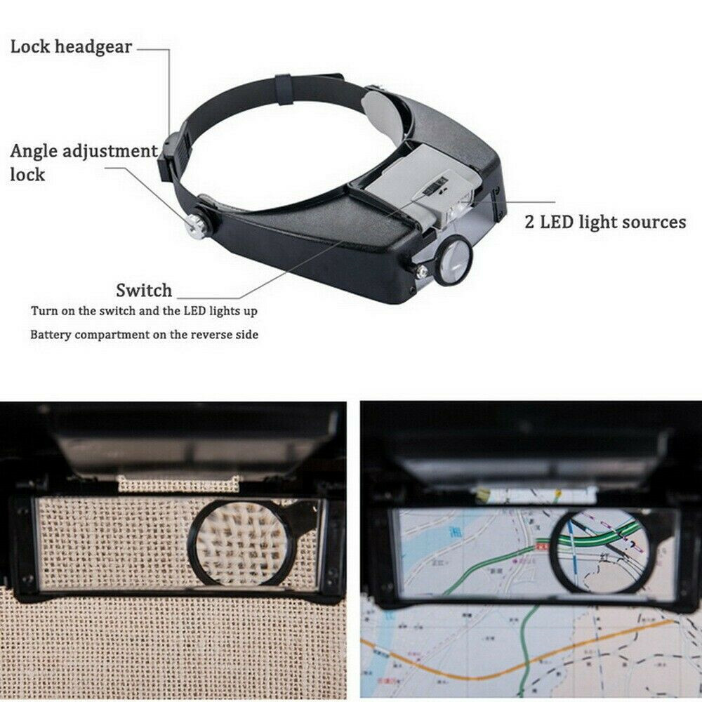 Jewelers Head Headband Magnifier LED Illuminated Visor Magnifying Glasses Loupe