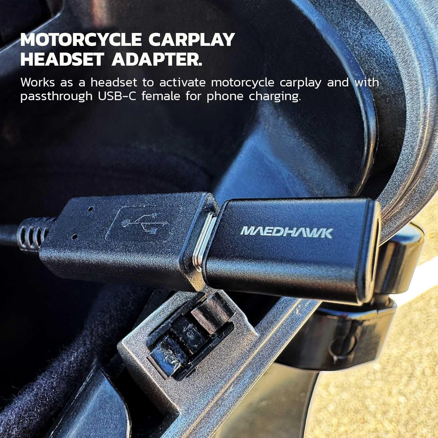 MaedHawk Bypass Motorcycle CarPlay Bluetooth Headset Adapter with Black