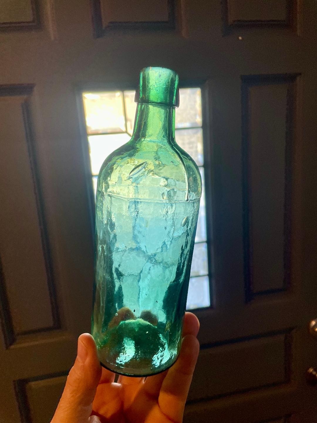 1870 Green Master Ink Utility Bottle Cylinder 3 Piece Mold Applied Lip Blown