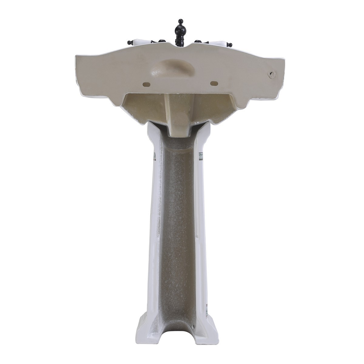 India Reserve White Bathroom Pedestal Sink Porcelain with Blue and Gold Finish