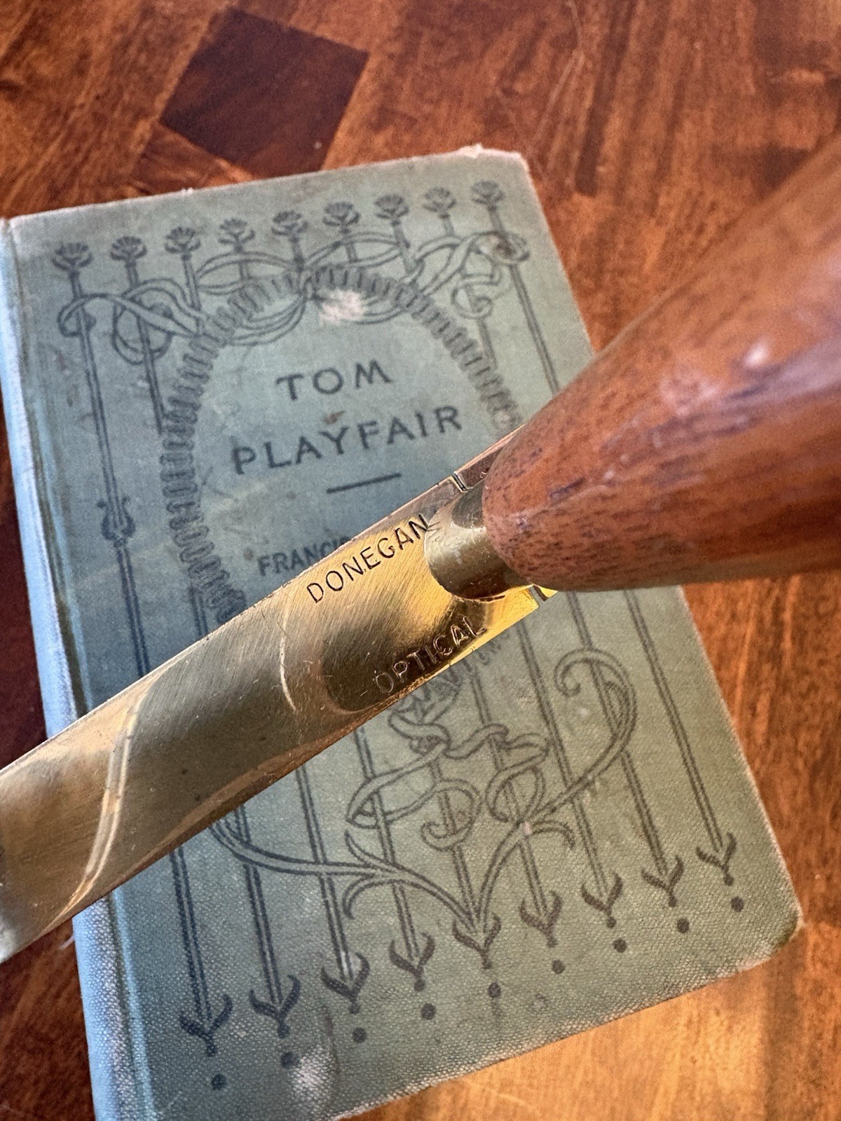 Vintage Magnifying Glass Donigan Optical K.C. MO USA Brass Wood Rectangular