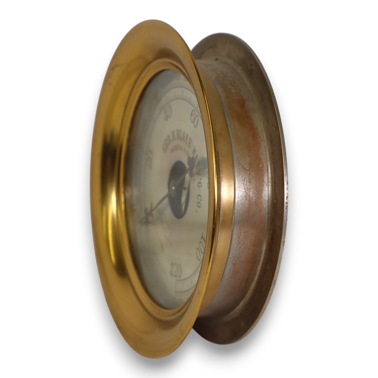 Geo F Blake Mfg Brass Bourdon Steam Pressure Gauge 11 1/4 Antique 1900