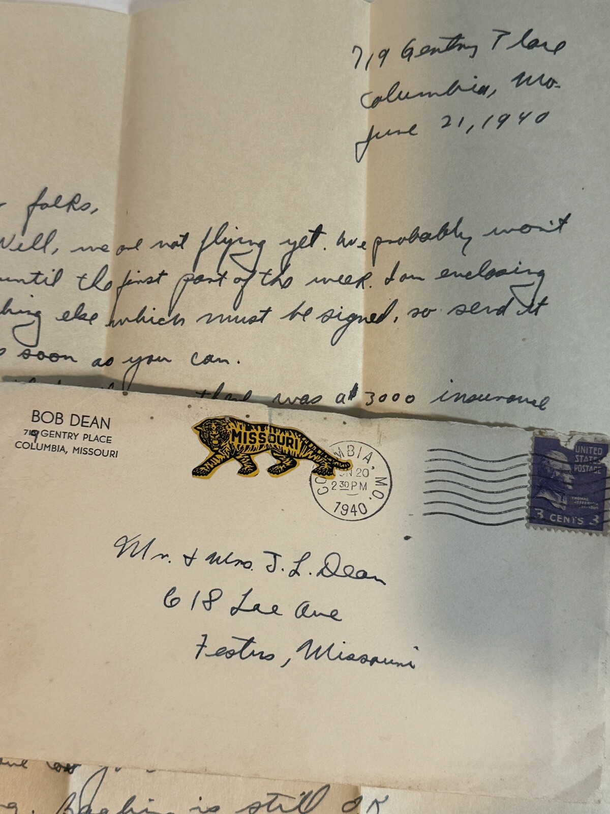 1940 Letter Festus MO Columbia MO Handwritten Penpals Letter To Parents