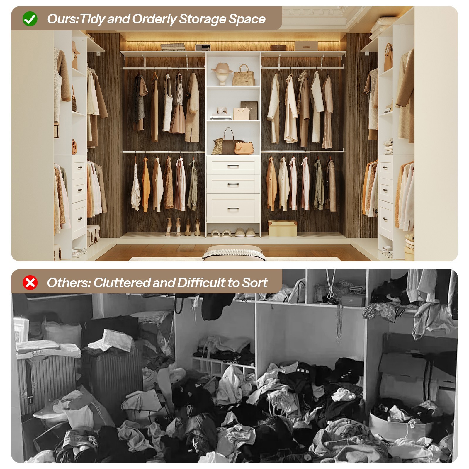 HOOBRO Closet Wardrobe Heavy-Duty Clothes Rack Freestanding Closet Organizer