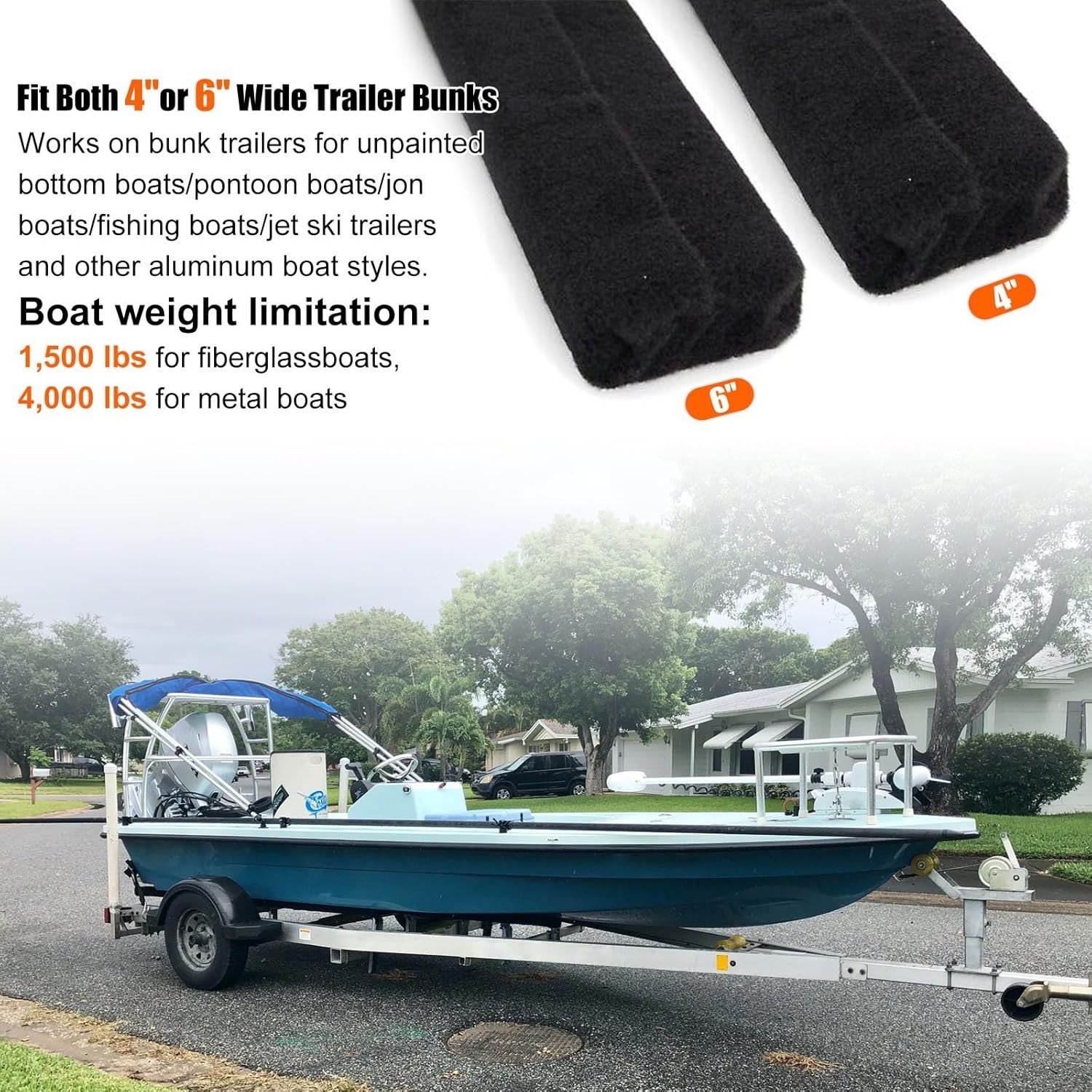 10PCS Boat Trailer Bunk Slides Kit - 8 Bunk Pads&2 Enders,Fits 3 Inch x 10 Inch