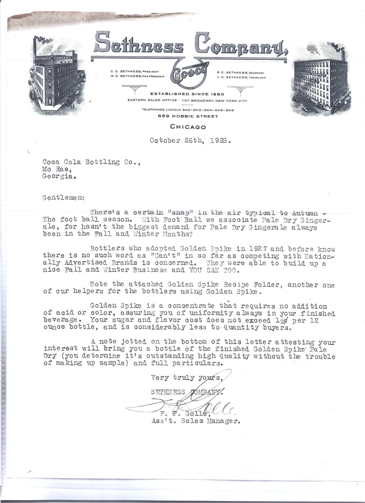 SETHNESS COMPANY LETTERHEAD CHICAGO Dated OCTOBER 26th, 1928