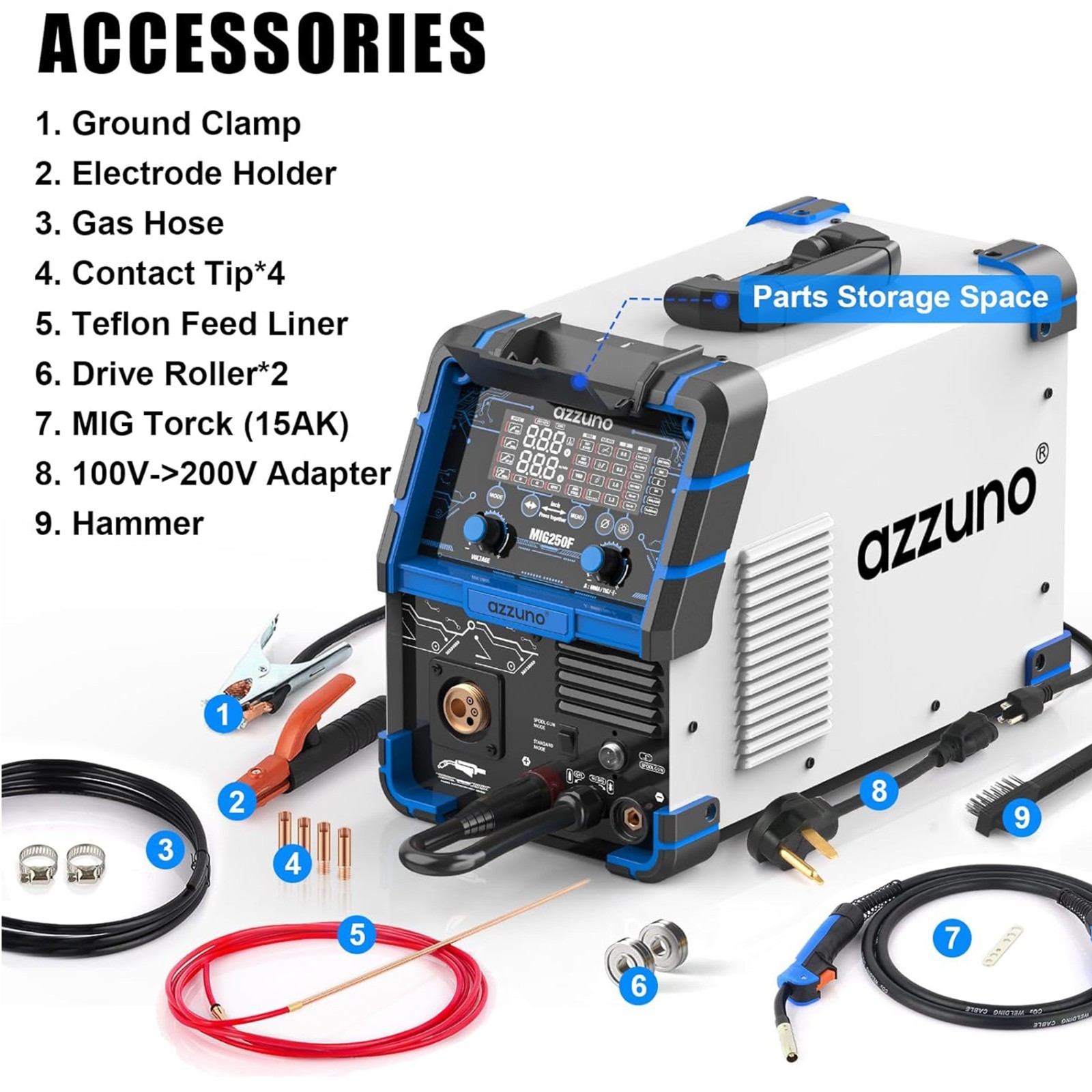 250A Aluminum MIG Welder, 6 in1 Large LED Display 110V/220V Multi Process Welder