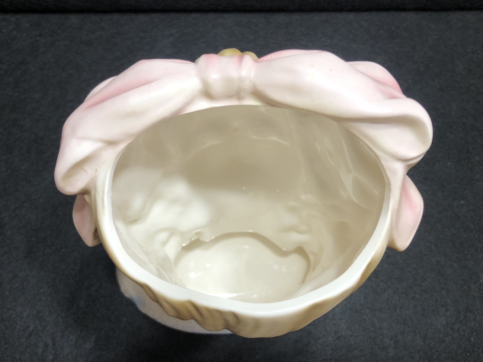 VINTAGE LADY HEAD VASE ENESCO “SMART GIRLS” Pink Bow 7” Pearl Earring MINT