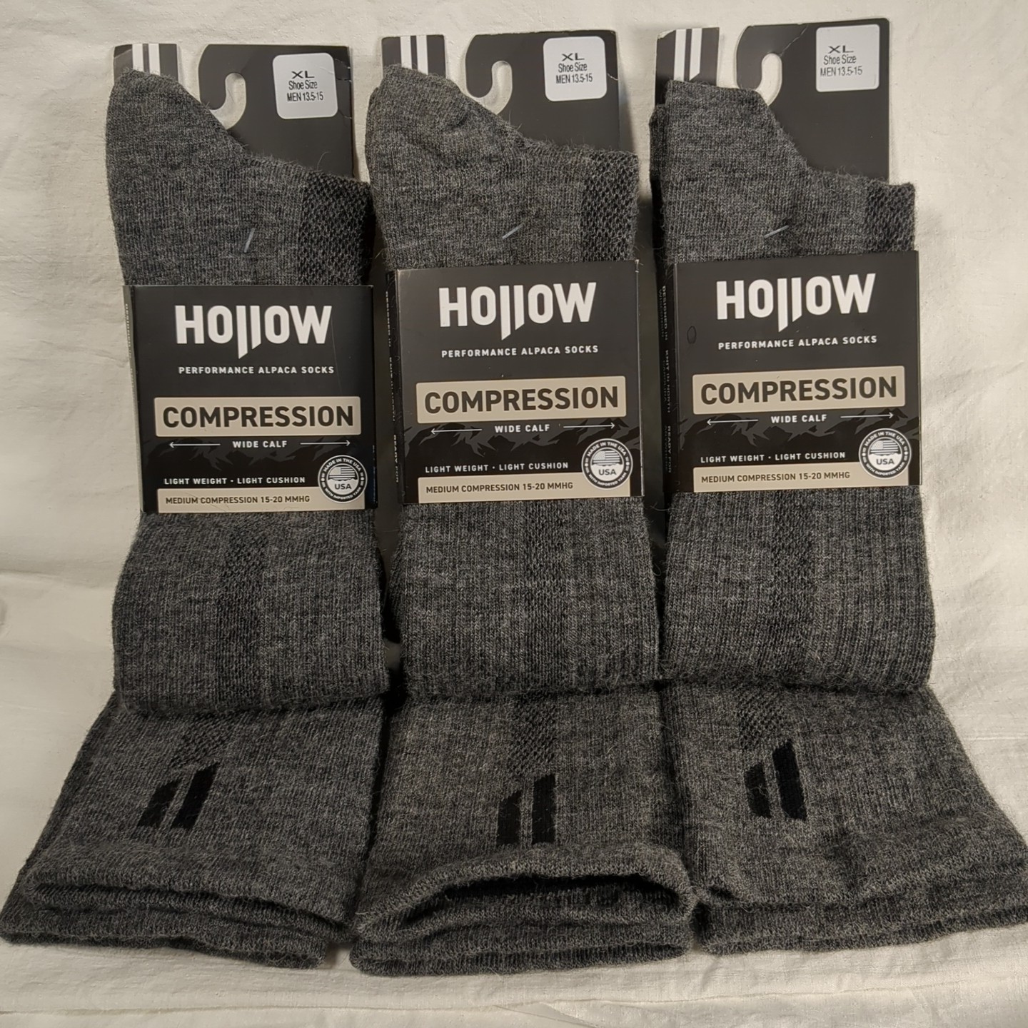 Hollow Compression Socks Adult XL Wide Calf Performance Alpaca Medium 15-20 MMHG