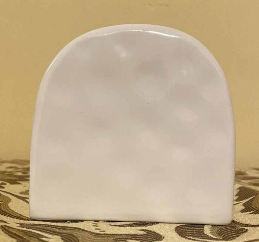 Napkin Holder Ceramic Tabletop White Black Text "Bon Appetit"