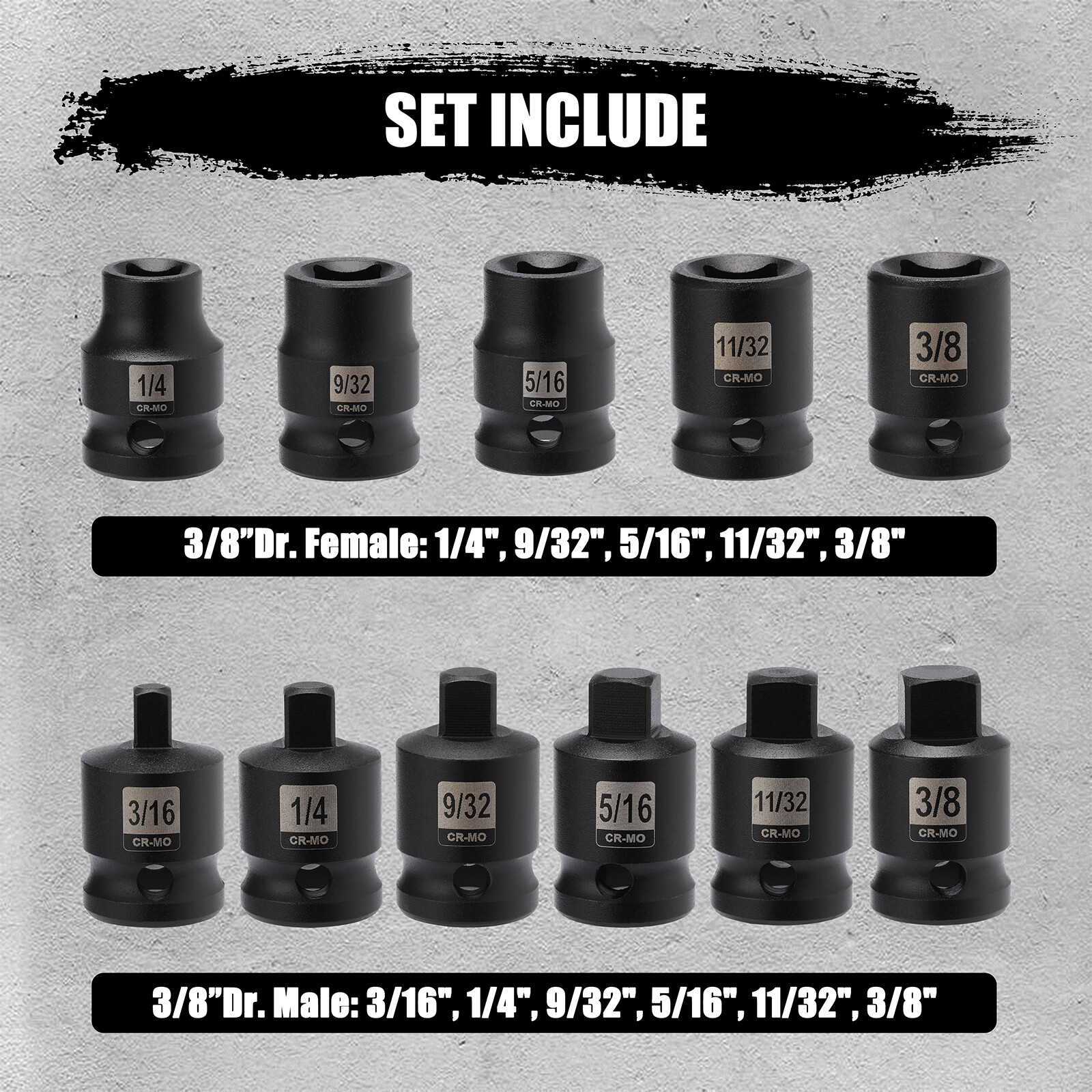 11PCS 3/8" Drive Pipe Plug Socekt Set SAE CR-MO Tapered Male Square Drive