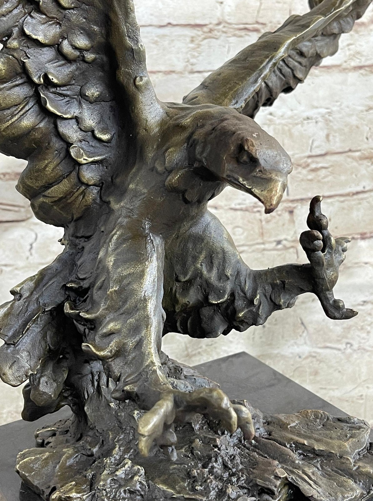 Eagle Landing with Outstretched Talons Bronze Sculpture Statue on Marble Base