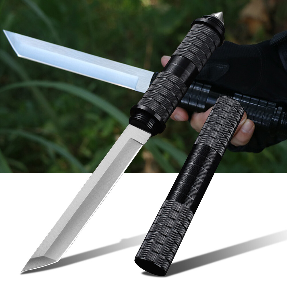 Outdoor Survival Combat Knife Tactical Knife Pipe Stick Knife w/ Fire Starter US