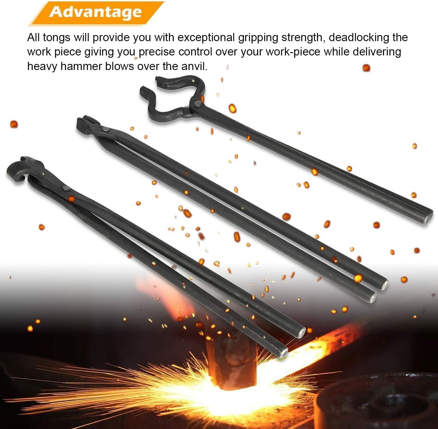 Knife Making Tongs Set Tools Blacksmith Bladesmith Tongs Vise Anvil Forge 3 PCS
