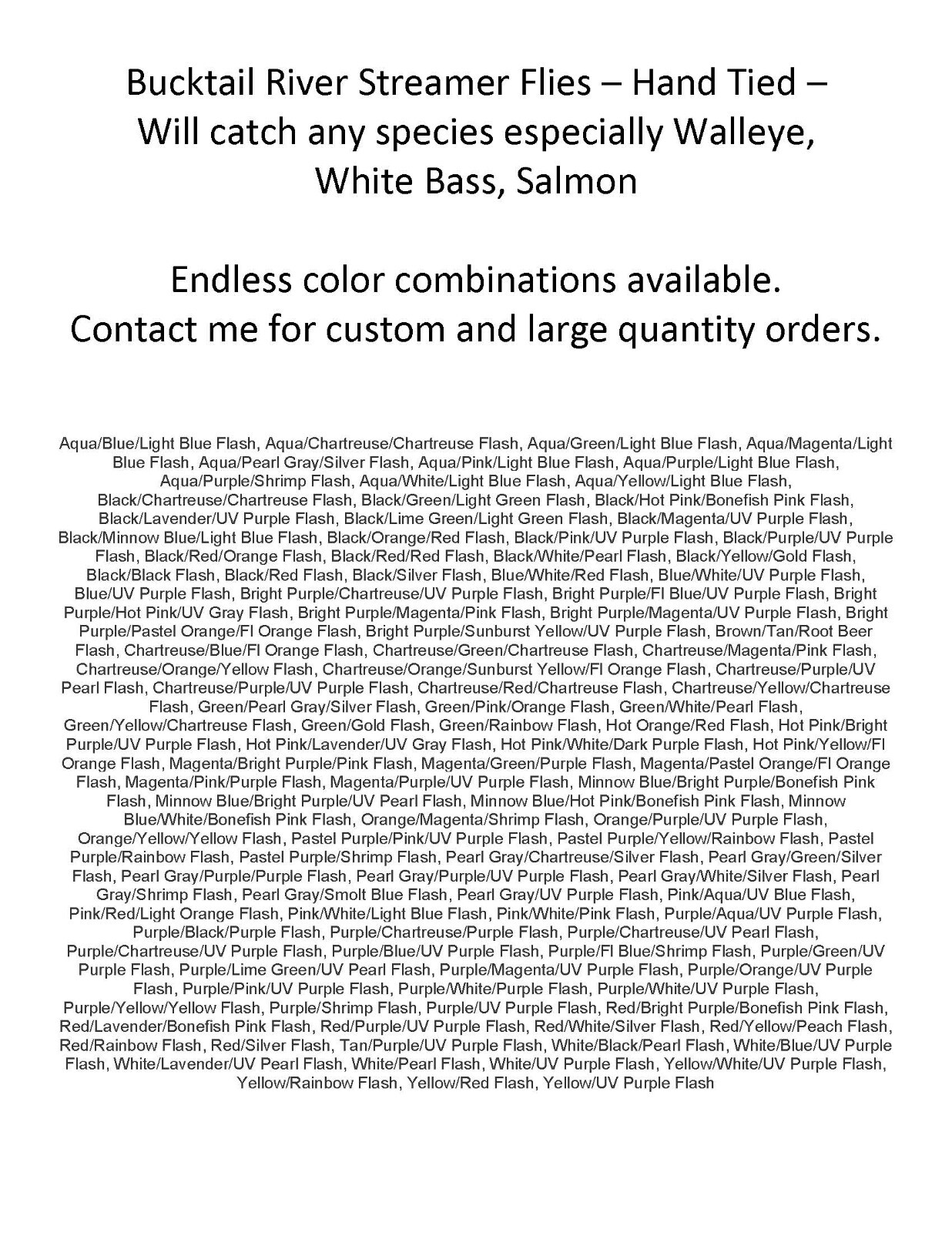 Bucktail River Streamer Flies- Hand Tied - Walleye, White Bass, Salmon