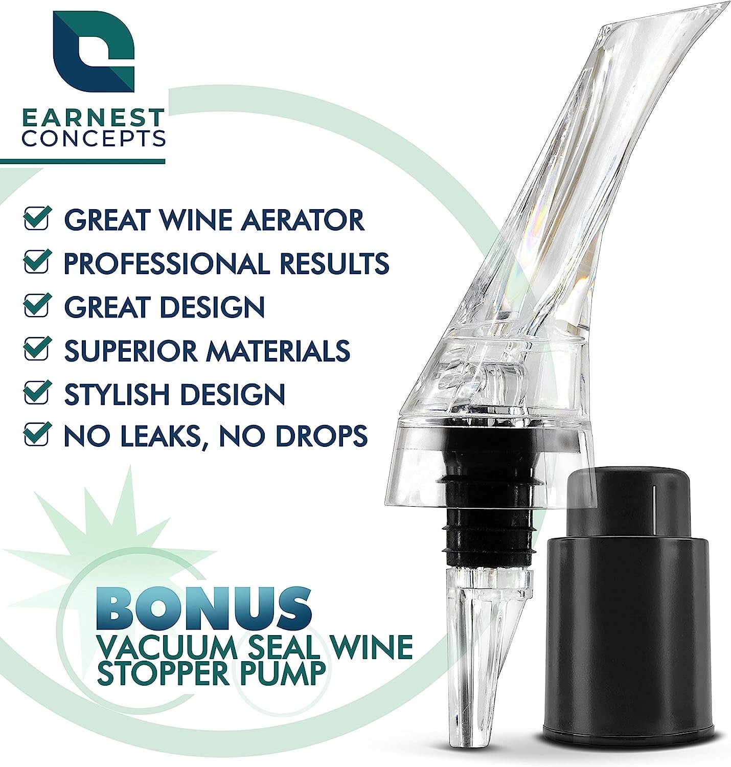 2 PACK - Wine Air Aerator & Suction Bottle Stopper Aerating Pour Spout Decanter
