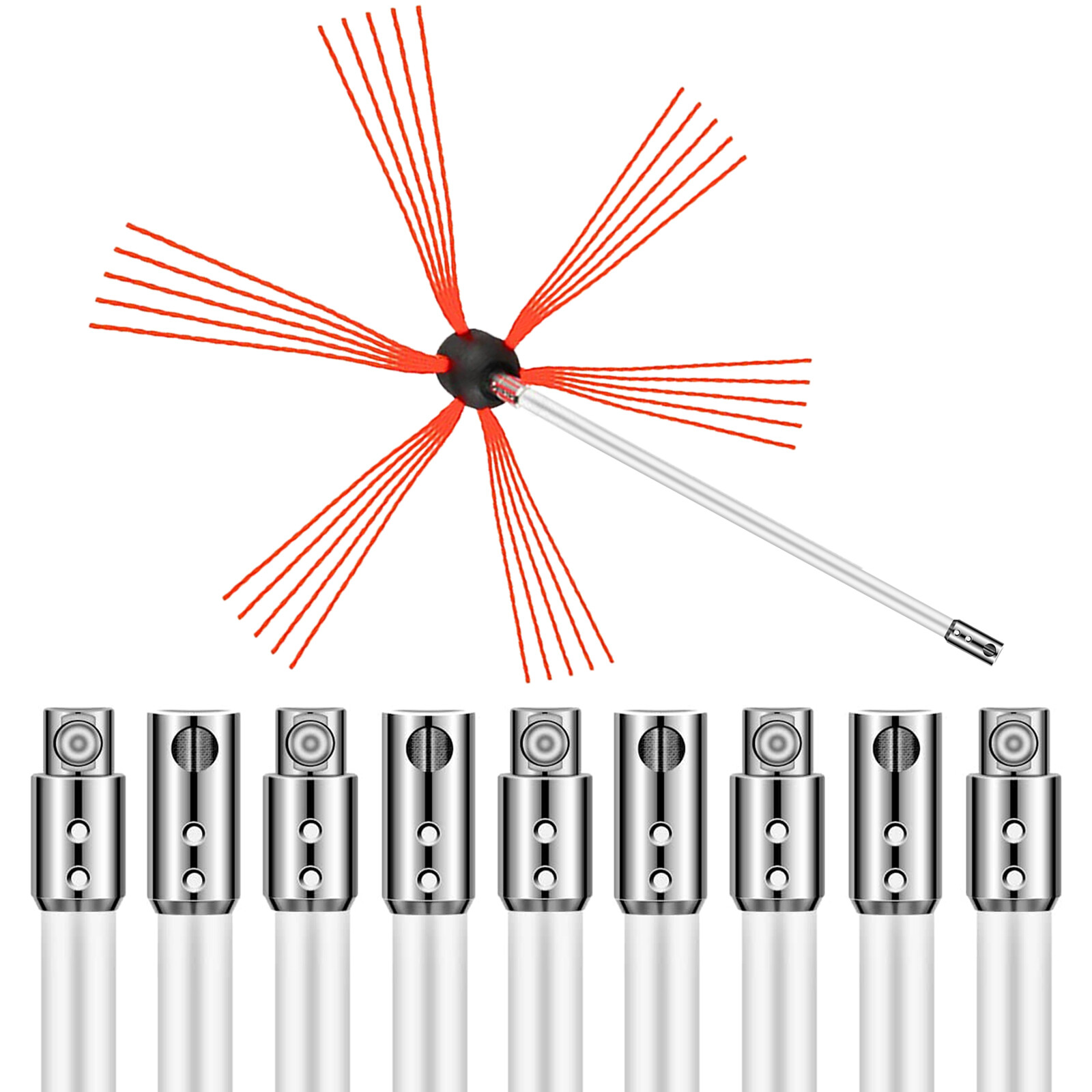 33FT Chimney Cleaner Sweep Kit Cleaning System Rotary Brush Rod Fireplace 10m