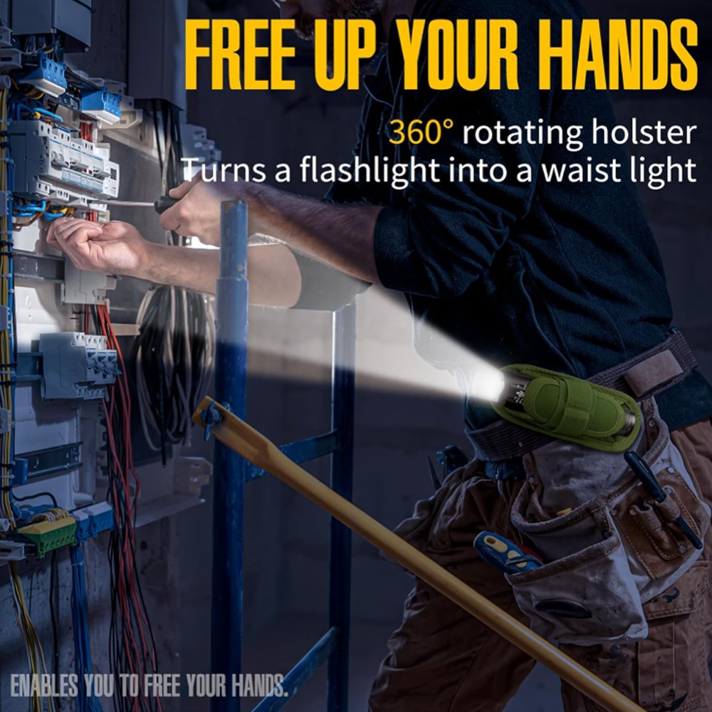 360° Rotatable Green Tactical Flashlight Holster Stretchable Clip Holder Pouches