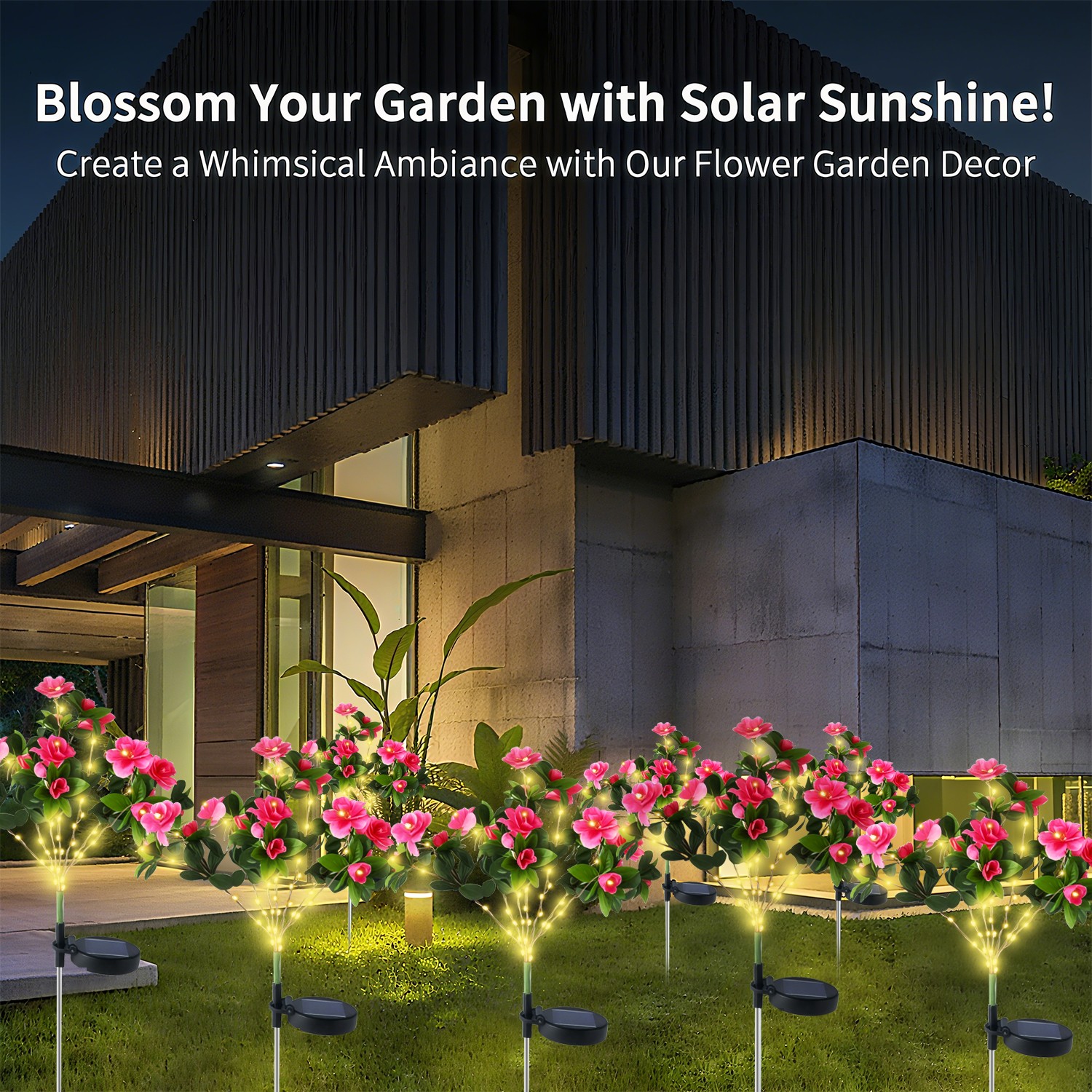 2Pack Solar Flower Light Outdoor Artificial Azalea Lights Waterproof Garden Yard