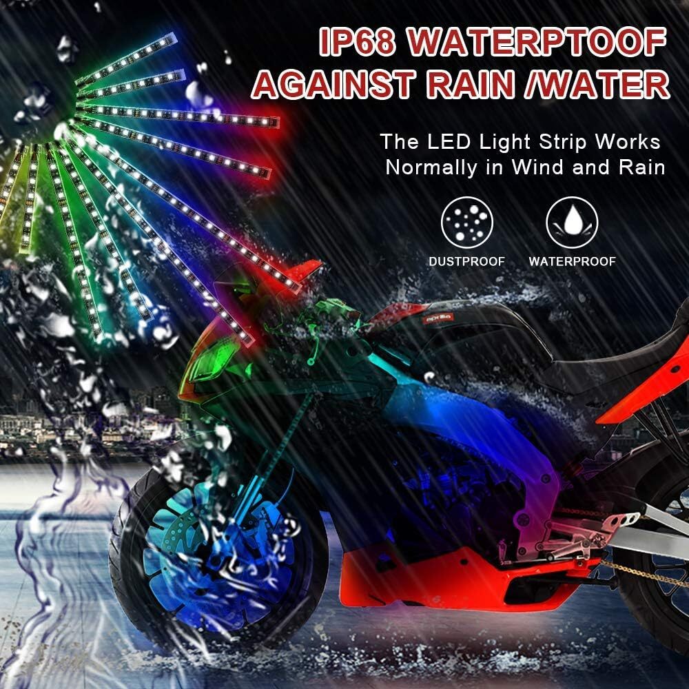 16PCS Motorcycle RGB LED Strip Light Under Glow Neon Kit Bluetooth APP Control