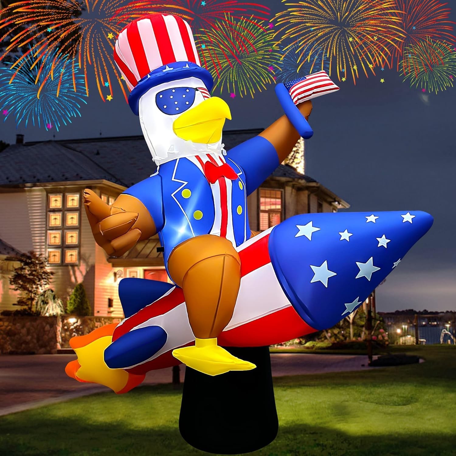 6ft Patriotic Independence Day 4th of July Inflatable Eagle on Rocket 1810
