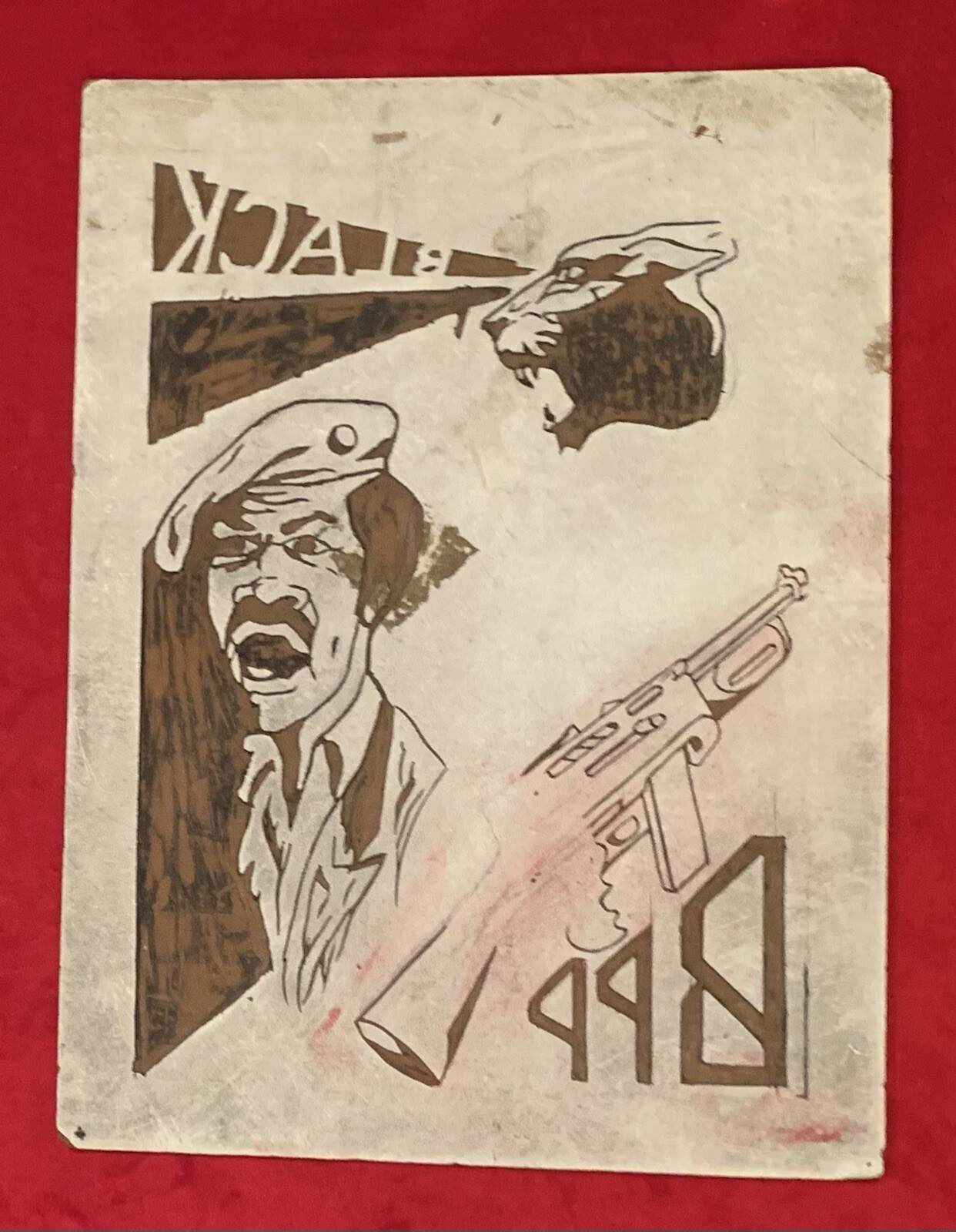 Rare Vintage 1960's Black Panther Party Poster Carved Printing Block Early BPP